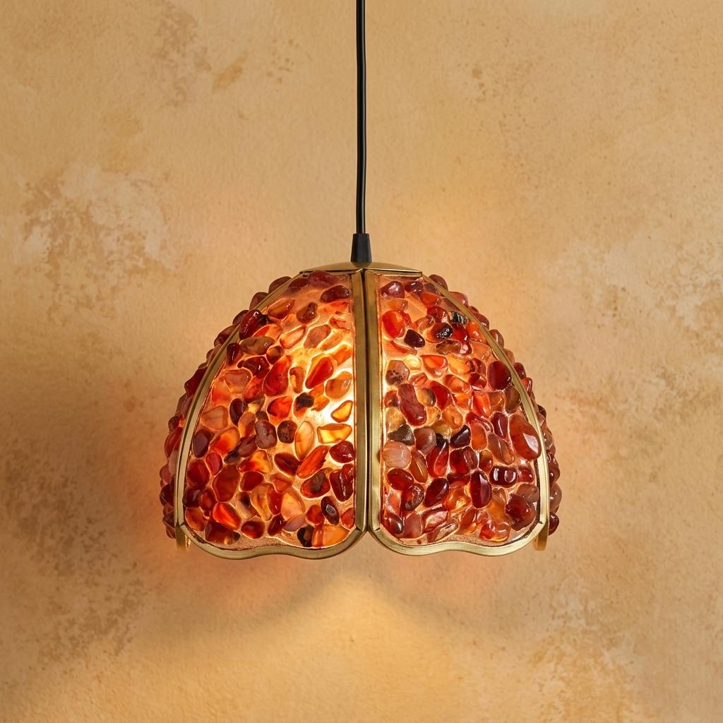 Red Agate Mosaic Glass Pendant Light , Bohemian Hanging Lamp, Eclectic Home Decor