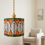 Orange Green Floral Stained Glass Pendant Light - product view 9