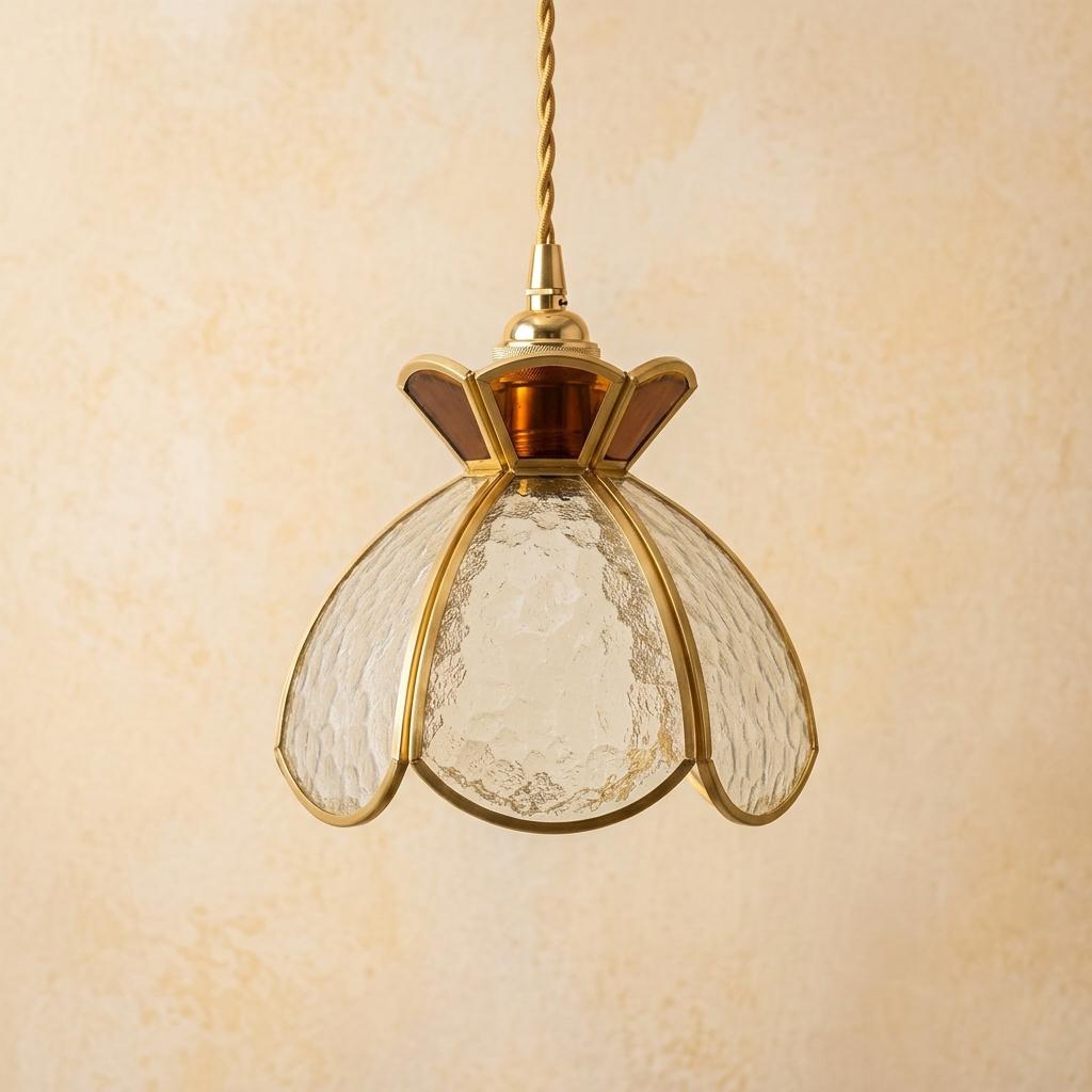 Handmade Butterfly Stained Glass Pendant Light, Amber Brass Hanging Lamp