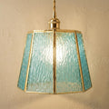 Aqua Blue Textured Glass Pendant Light, Geometric Coastal Entryway Fixture