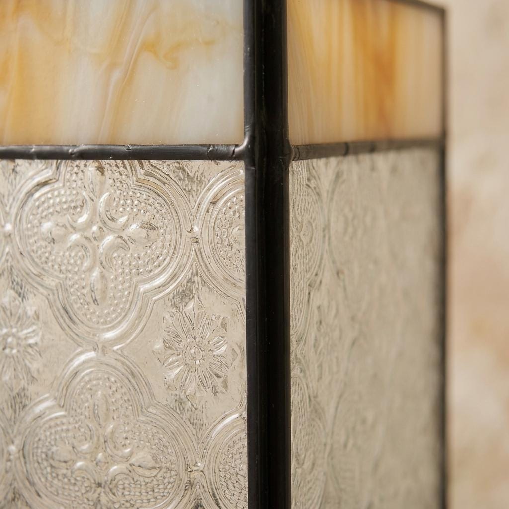 Square Amber Stained Glass Pendant Light, Vintage Decorative Hanging Lamp