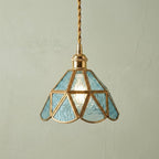 Aqua Blue Stained Glass Geometric Pendant Light by AuroraeGlass