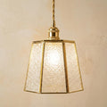 Textured Glass Pendant Light, Brass Tone Art Deco Hanging Lamp