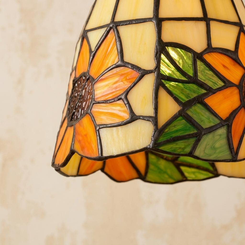 Sunflower Stained Glass Pendant Light, Yellow Orange Tiffany Style Hanging Lamp, Small Floral Ceiling Light, Cottage Kitchen Decor