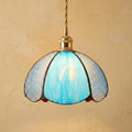 Aqua Blue Stained Glass Dome Pendant Light, Art Nouveau Ceiling Lamp
