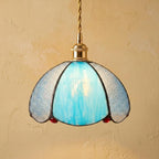 Aqua Blue Stained Glass Dome Pendant Light by AuroraeGlass