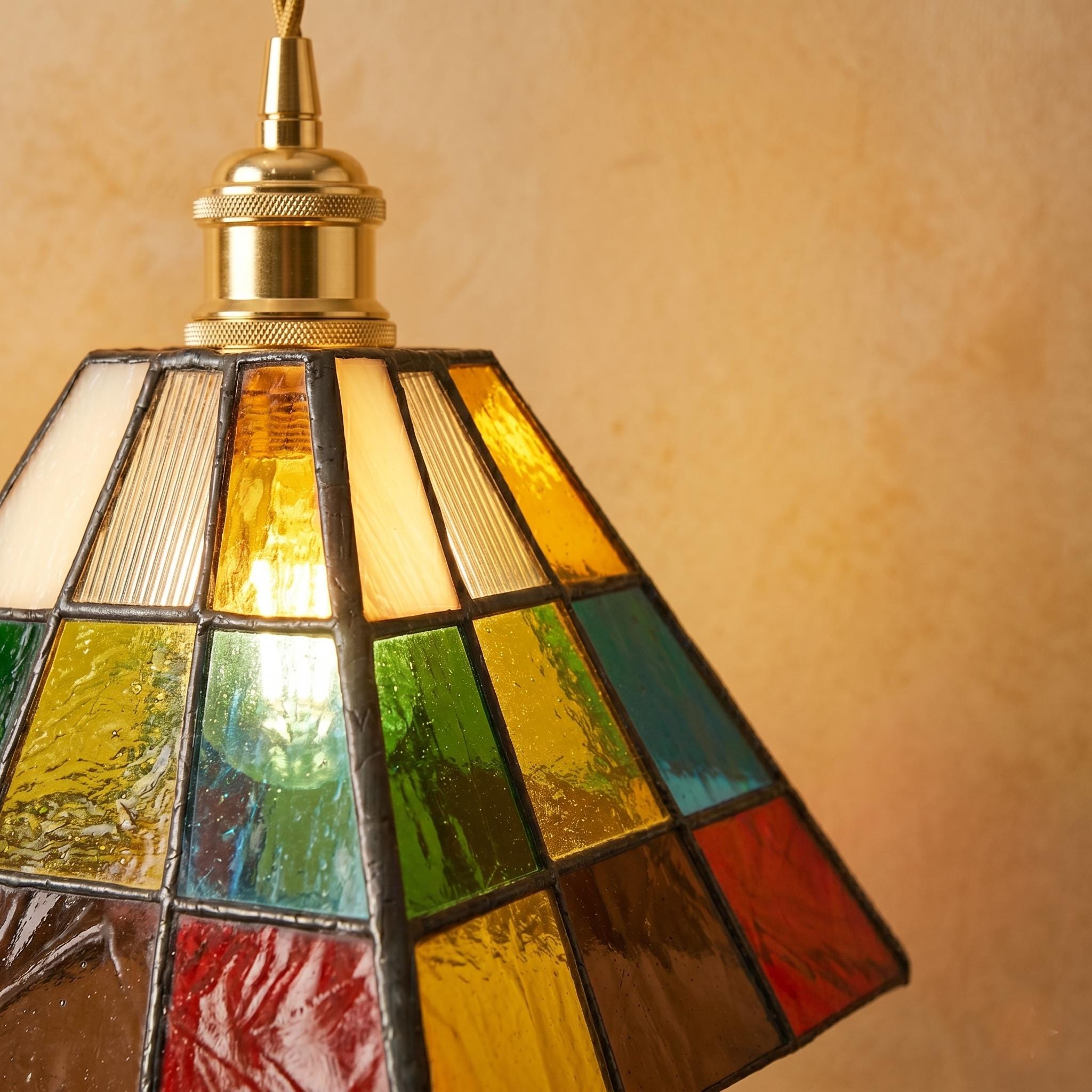Small Handmade Stained Glass Pendant Light, Colorful Tiffany Style Hanging Lamp, Vintage Multicolor Glass Ceiling Light, Kitchen Pendant