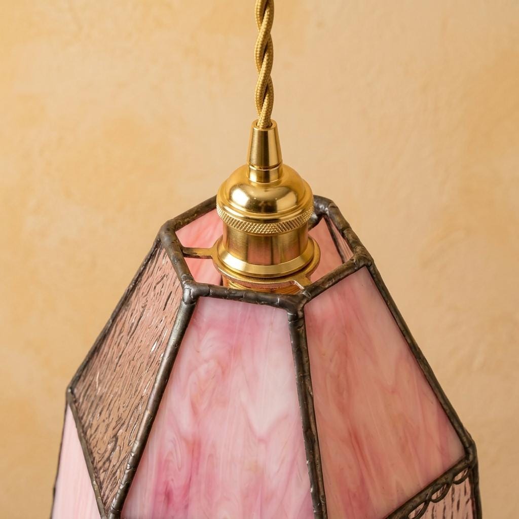 Handmade Pink Stained Glass Cat Lampshade, Vintage Style Replacement Shade