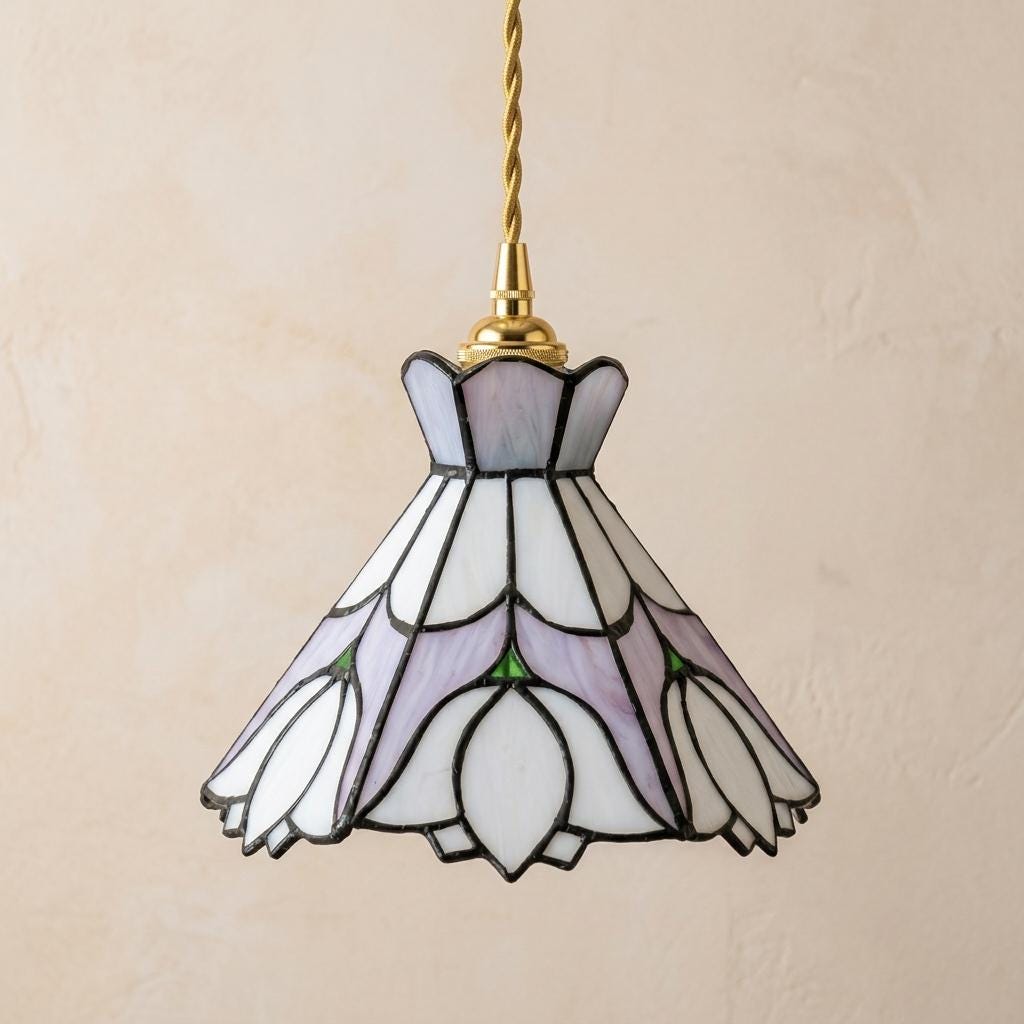 Stained Glass Lampshade, Pastel Blue Lavender Floral Tiffany Style Shade, Small Replacement Table Lamp Shade, 7.1 Inch Wide