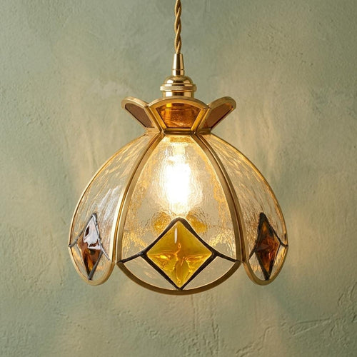 Amber Floral Stained Glass Cottagecore Pendant Light - product view 2