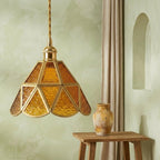 Amber Stained Glass Scalloped Pendant Light - product view 7