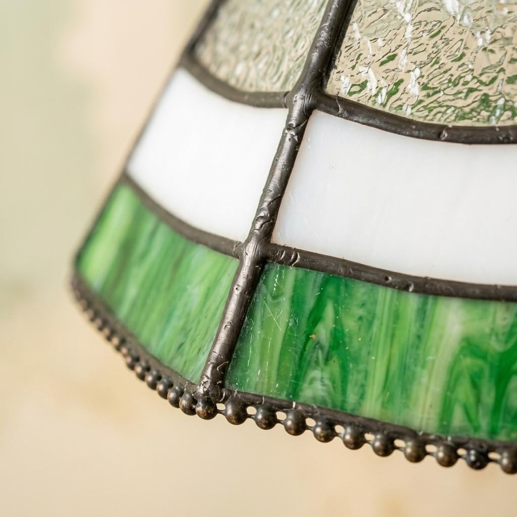 Green White Stained Glass Pendant Light, Textured Bell Ceiling Lamp