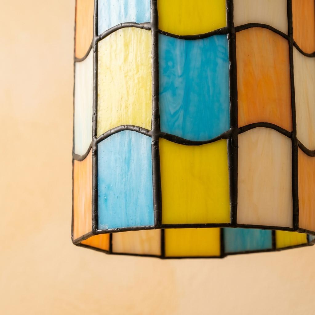Colorful Stained Glass Lamp Shade, Small Tiffany Style Table Lampshade, Blue Yellow Orange Mosaic Shade, Handmade Glass Lighting Decor