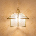 Handmade House-Shaped Pendant Light with Clear Patterned Panels and Gold-Tone Frame by AuroraeGlass