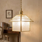 Handmade House-Shaped Pendant Light with Clear Patterned Panels and Gold-Tone Frame - view 8