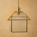 Handmade House-Shaped Pendant Light with Clear Patterned Panels and Gold-Tone Frame - view 5