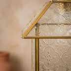 Handmade House-Shaped Pendant Light with Clear Patterned Panels and Gold-Tone Frame - view 2