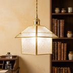 Handmade House-Shaped Pendant Light with Clear Patterned Panels and Gold-Tone Frame - view 10