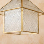 Handmade House-Shaped Pendant Light with Clear Patterned Panels and Gold-Tone Frame - view 3