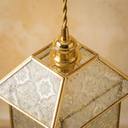 Handmade House-Shaped Pendant Light with Clear Patterned Panels and Gold-Tone Frame - view 4