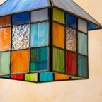 Handmade Blue-Roof House Tiffany-Inspired Pendant Light with Multicolor Geometric Panels - view 2