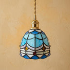 Handmade Blue and White Dome Tiffany-Inspired Pendant Light with Layered Pattern Bands - view 5
