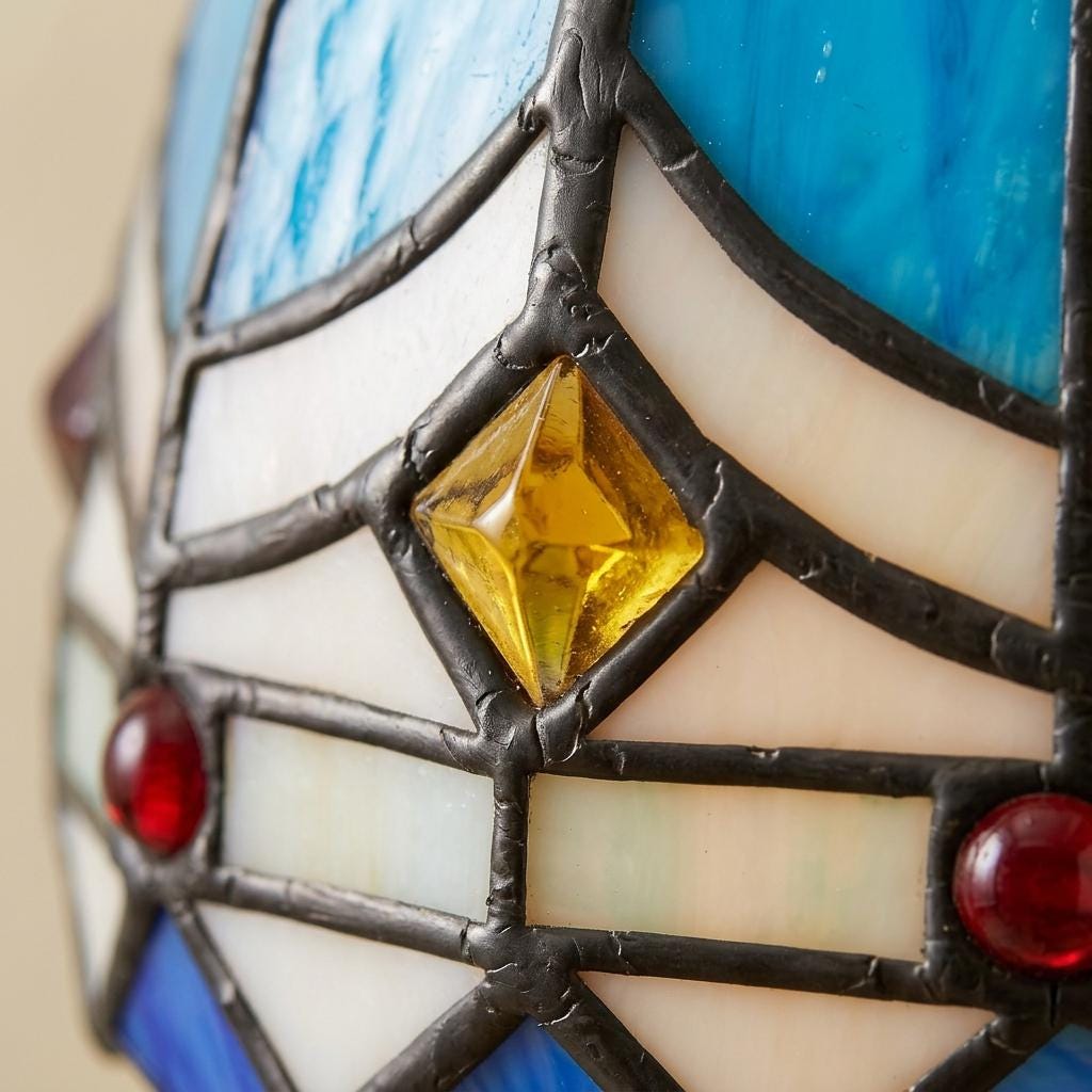Handmade Blue and White Dome Tiffany-Inspired Pendant Light with Layered Pattern Bands - view 2