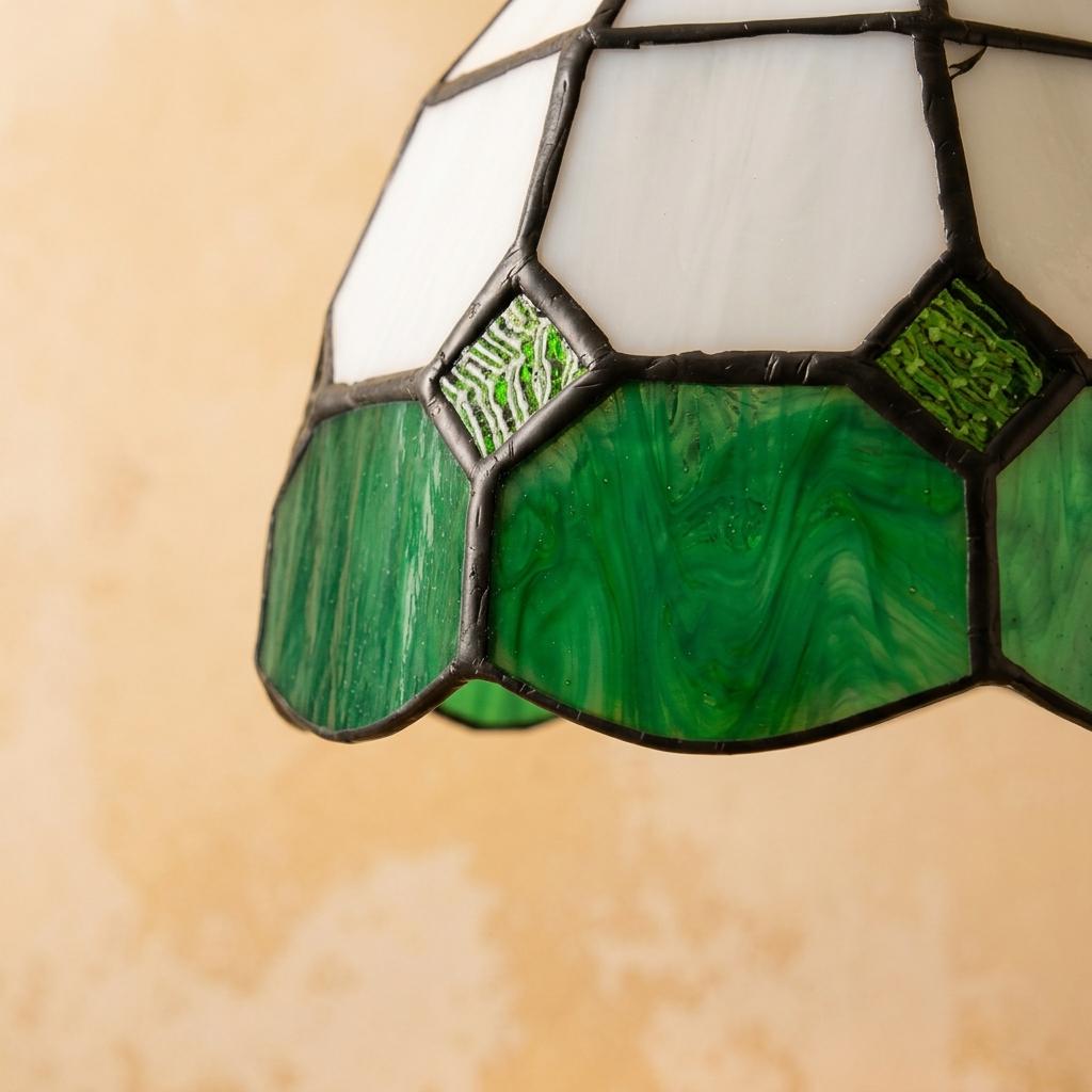 Handmade Cream and Green Faceted Bell Tiffany-Inspired Pendant Light with Scalloped Panels - view 3