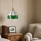 Handmade Cream and Green Faceted Bell Tiffany-Inspired Pendant Light with Scalloped Panels - view 9