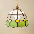Handmade Cream and Green Tiffany-Inspired Pendant Light with Yellow Diamond Motifs by AuroraeGlass