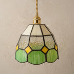 Handmade Cream and Green Tiffany-Inspired Pendant Light with Yellow Diamond Motifs - view 5