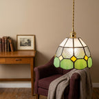 Handmade Cream and Green Tiffany-Inspired Pendant Light with Yellow Diamond Motifs - view 8