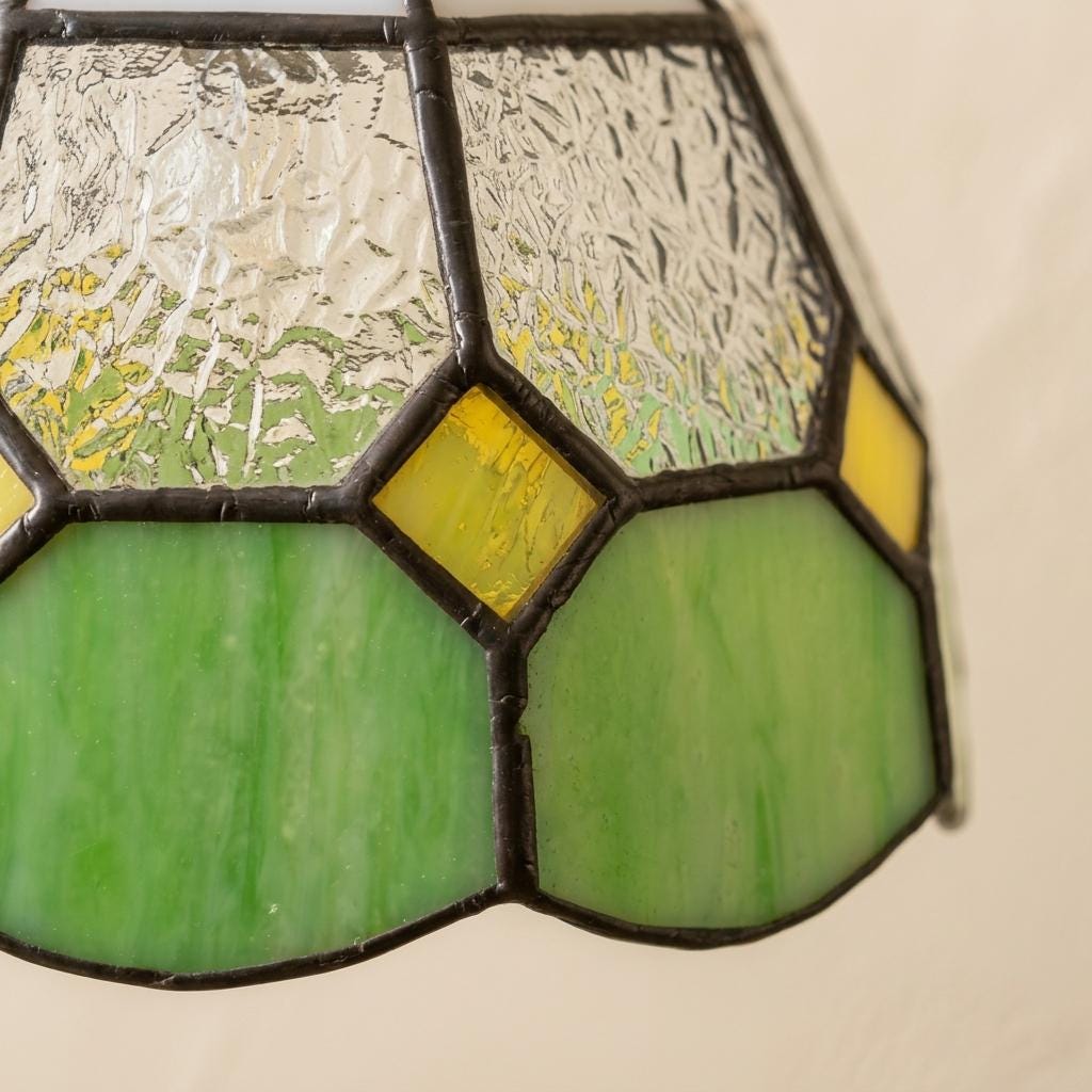 Handmade Cream and Green Tiffany-Inspired Pendant Light with Yellow Diamond Motifs - view 2