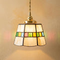 Handmade Cream Tiffany-Inspired Pendant Light with Slim Multicolor Square Band by AuroraeGlass