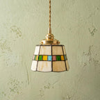 Handmade Cream Tiffany-Inspired Pendant Light with Slim Multicolor Square Band - view 5