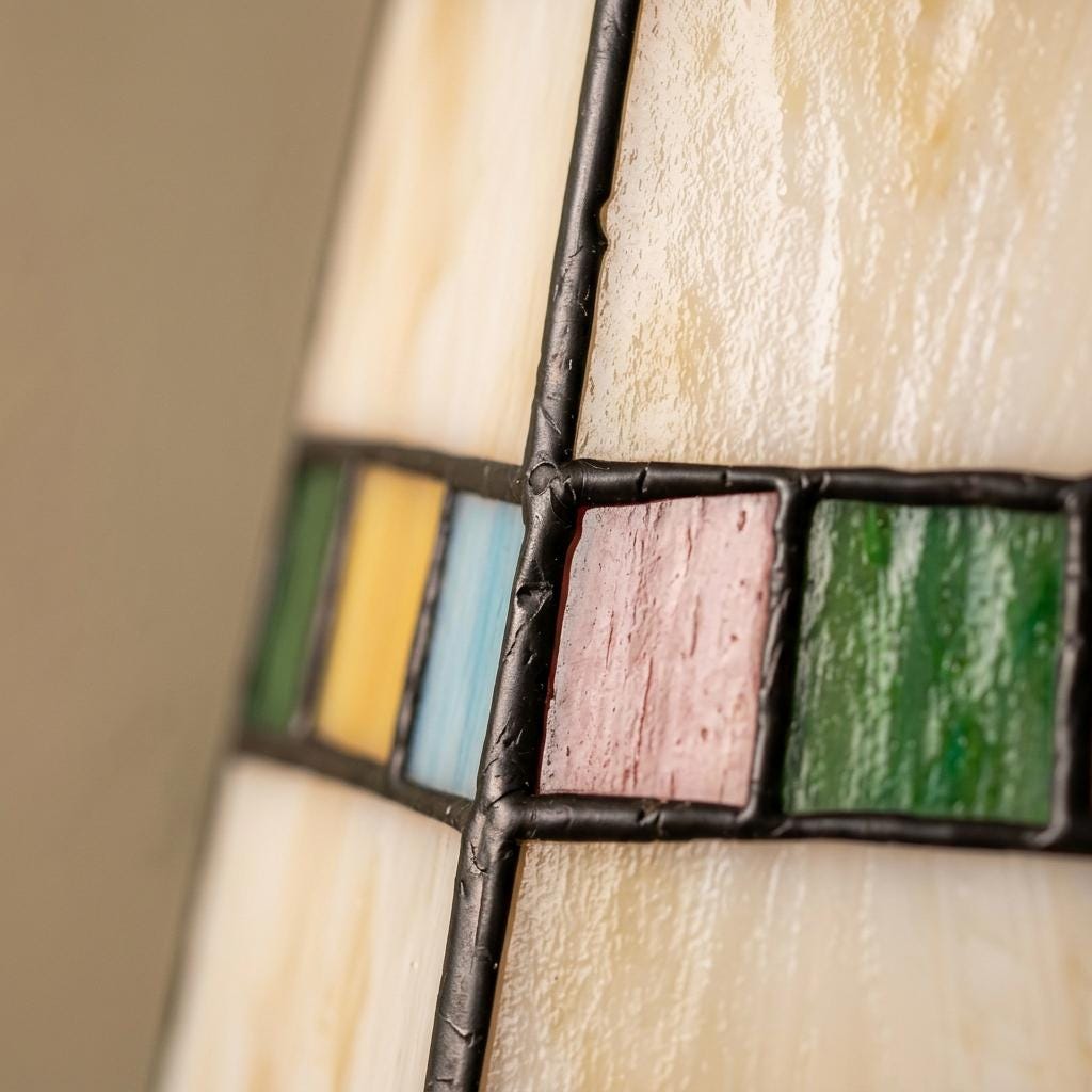 Handmade Cream Tiffany-Inspired Pendant Light with Slim Multicolor Square Band - view 2