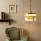 Handmade Cream Tiffany-Inspired Pendant Light with Multicolor Band and Gold-Tone Trim - view 8