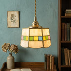 Handmade Cream Tiffany-Inspired Pendant Light with Multicolor Band and Gold-Tone Trim - view 10