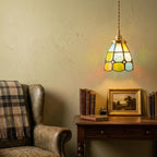Handmade Multicolor Grid Tiffany-Inspired Pendant Light with Blue, Green, and Amber-tone Panels - view 6