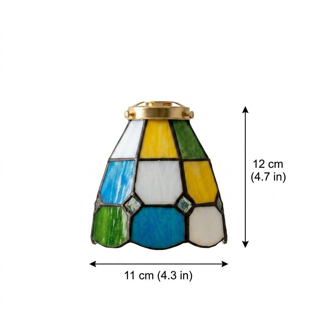 Handmade Multicolor Grid Tiffany-Inspired Pendant Light with Blue, Green, and Amber-tone Panels - view 10