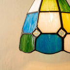 Handmade Multicolor Grid Tiffany-Inspired Pendant Light with Blue, Green, and Amber-tone Panels - view 2