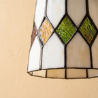 Handmade Cream Tiffany-Inspired Pendant Light with Red, Amber-tone, and Green Diamond Motifs - view 3
