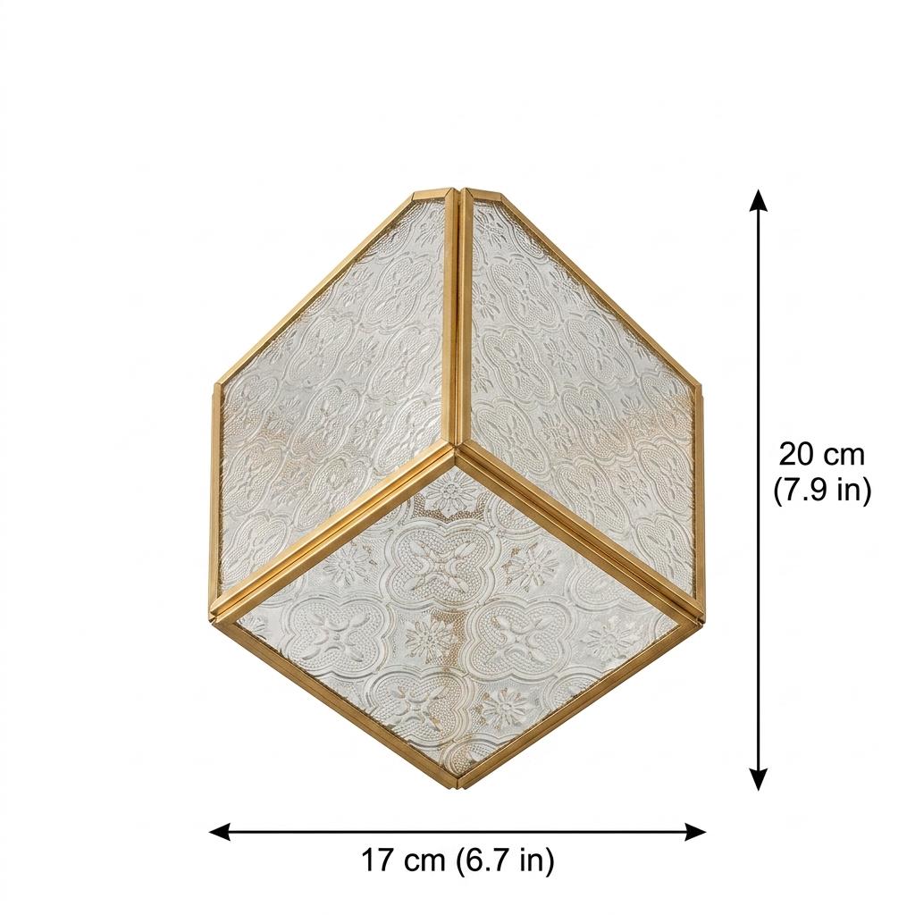 Handmade Faceted Cube Pendant Light with Clear Panels and Gold-Tone Frame - view 10