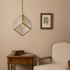 Handmade Faceted Cube Pendant Light with Clear Panels and Gold-Tone Frame - view 8