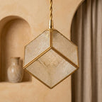 Handmade Faceted Cube Pendant Light with Clear Panels and Gold-Tone Frame - view 9