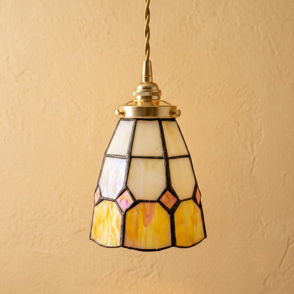 Handmade Cream and Yellow Faceted Bell Tiffany-Inspired Pendant Light - view 5