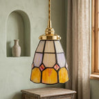 Handmade Cream and Yellow Faceted Bell Tiffany-Inspired Pendant Light - view 7