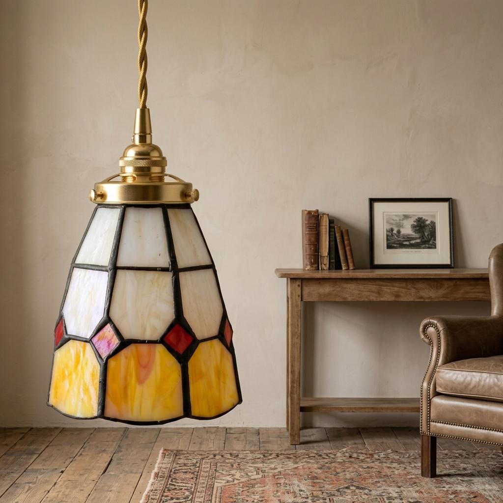 Handmade Cream and Yellow Faceted Bell Tiffany-Inspired Pendant Light - view 9