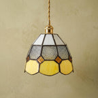 Handmade Cream and Yellow Tiffany-Inspired Pendant Light with Textured Gray Band - view 5