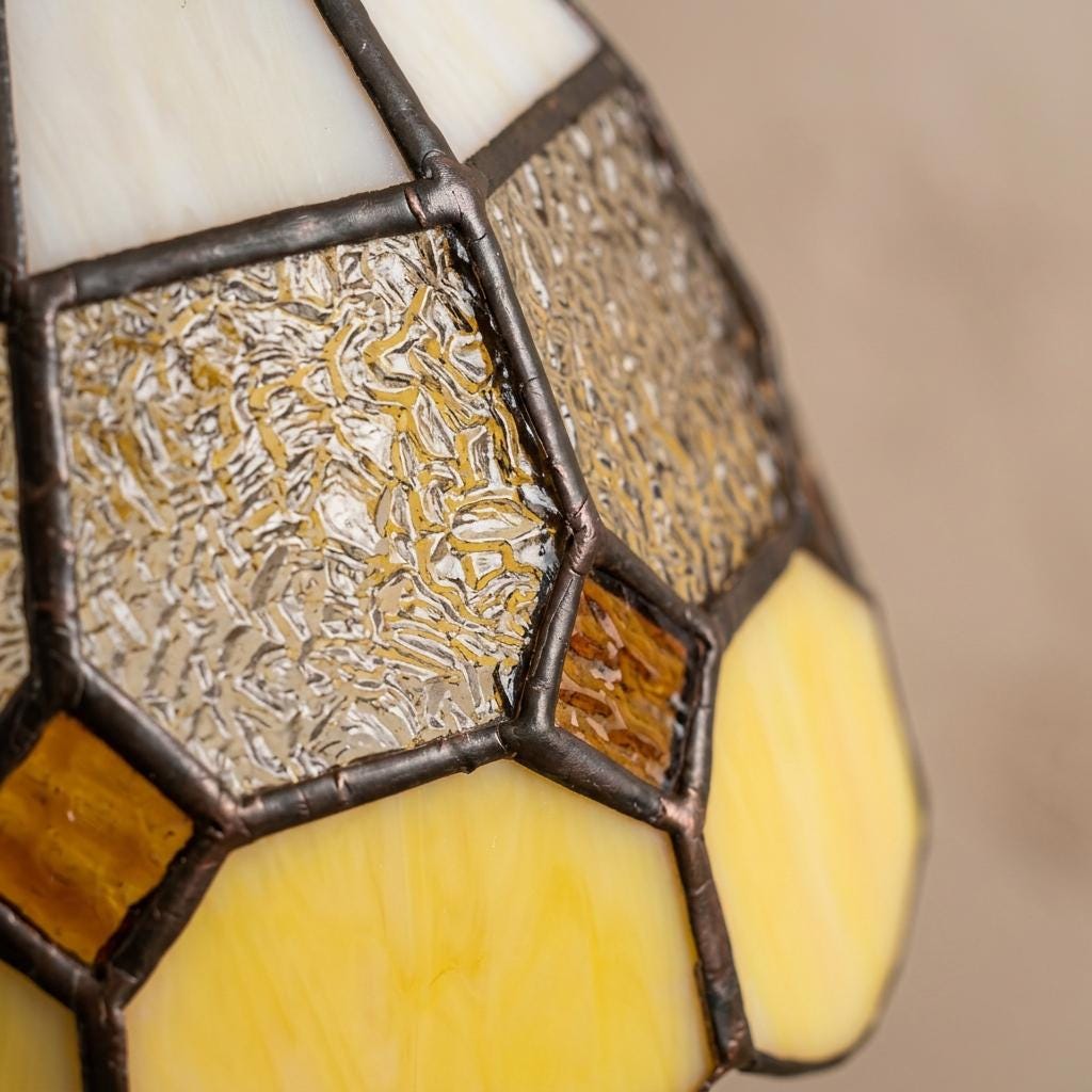 Handmade Cream and Yellow Tiffany-Inspired Pendant Light with Textured Gray Band - view 2
